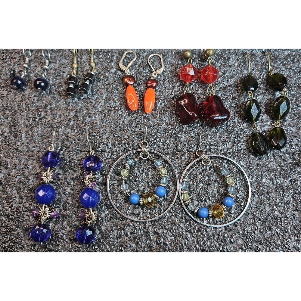 Set of 7 Various Colorful Beaded Dangle Earrings (read)